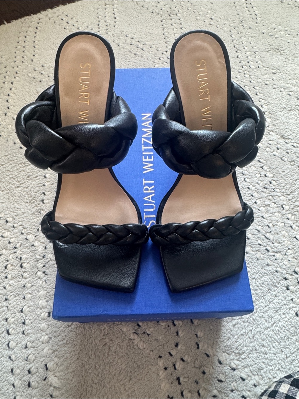 Stuart Weitzman Playa Black Braided Strap Slide Heels size 36.5
